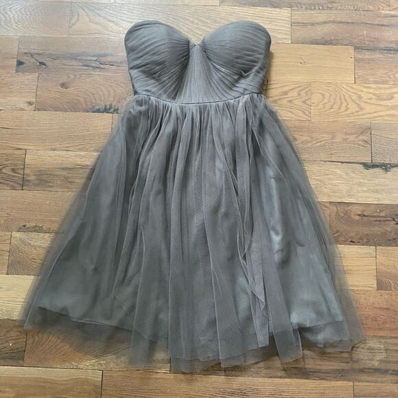 Jenny Yoo Collection Pleated Chiffon Charcoal Gray Tulle Dress Size 8 - Picture 4 of 15